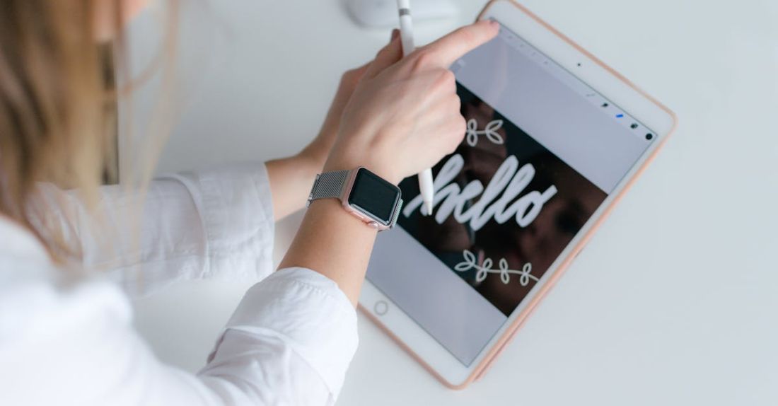Apps - Woman With Applewatch Holding Gold Ipad and Apple Pencil